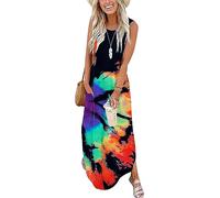 AUSELILY Maxi Dress for Women UK Casual Summer Long Dress Beach Cover-Ups Sun Dresses Women Sleeveless T Shirt Tank Dresses with Pockets