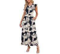 AUSELILY Maxi Dress Women Sundress with Pockets Crew Neck Dark Rainforest S | Petal Ruffle Sleeve High Waist Casual Long Sundress A Line Flowy Beachdress Wedding Cocktail Party Dresses Ladies Vacation