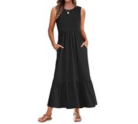 AUSELILY Sleeveless Maxi Dresses for Women UK Black Ladies Summer Dresses Long Beach Cover-ups Sun Dresses Flowy Tiered Swing Dresses with Pockets L