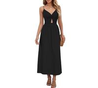 AUSELILY Summer Dress V Neck Maxi Dresses Spaghetti Strap Twist-Front Keyhole Cutout A-line Wrap Dress with Pockets Black L