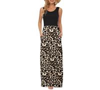 AUSELILY Summer Dresses for Women Casual Sleeveless Ladies Maxi Dress Long with Pockets Black Leopard S