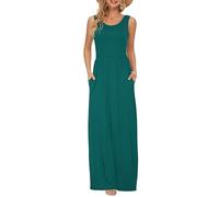 AUSELILY Summer Dresses for Women Casual Sleeveless Ladies Maxi Dress Long with Pockets Green S