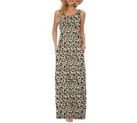 AUSELILY Summer Dresses for Women Casual Sleeveless Ladies Maxi Dress Long with Pockets Leopard M