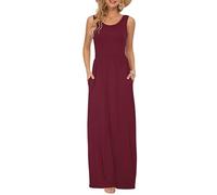 AUSELILY Summer Dresses for Women Casual Sleeveless Ladies Maxi Dress Long with Pockets Wine Red S