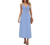 AUSELILY Summer Dresses for Women Maxi Spaghetti Straps Sleeveless V Neck Twist-Front Casual Beach Dress with Pockets Blue L
