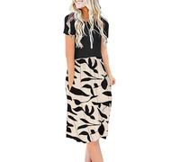 AUSELILY Summer Dresses for Women Short Sleeve Knee Length with Pockets Loose Pleated Empire Dress T-Shirt Dresses