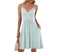 AUSELILY Summer Dresses for Women UK V Neck Spaghetti Strap Casual Dress Beach with Pockets Green Horseshoe S