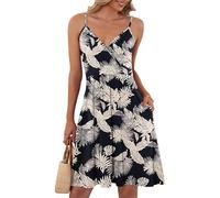 AUSELILY Summer Dresses for Women UK V Neck Spaghetti Strap Casual Dress Beach with Pockets Tropical Rainforest 2XL