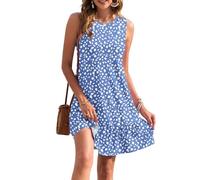 AUSELILY Summer Dresses Women UK Ruffle Mini Casual Beach Cover ups Sleeveless Swing Tank Dress with Pockets Blue Spot L