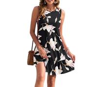 AUSELILY Summer Dresses Women UK Ruffle Mini Casual Beach Cover ups Sleeveless Swing Tank Dress with Pockets Morning Glory XL