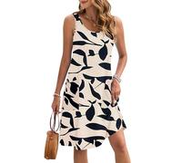 AUSELILY Summer Dresses Women UK Sleeveless Knee Length Women Casual Beach Dresses Light Swing Tank Dress with Pockets Black Leaf 2XL