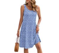 AUSELILY Summer Dresses Women UK Sleeveless Midi Women Casual Beach Dresses Light Swing Tank Dress with Pockets Blue Spot L