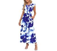 AUSELILY Summer Maxi Dress Women with Pocket Beachdress Petal Ruffle Sleeve | High Waist Crew Neck Casual Long Sundress A Line Flowy Wedding Cocktail Party Dresses Ladies Vacation Maternity Daily Boho