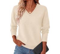 AUSELILY V Neck Jumpers for Women UK Fall Long Sleeve Fine Knit Sweaters | Autumn winter loose fit long tops, ribbed cuffs and hems, soft stretch, basic everyday casual pullover