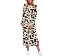 AUSELILY Winter Dresses for Women UK Maxi Split Loose Long Sleeve Dress Casual Ladies Dresses Apricot Black Leaf L