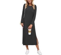 AUSELILY Winter Dresses for Women UK Maxi Split Loose Long Sleeve Dress Casual Ladies Dresses Black XL