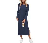 AUSELILY Winter Dresses for Women UK Maxi Split Loose Long Sleeve Dress Casual Ladies Dresses Navy Blue M