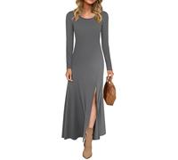 AUSELILY Women Long Sleeve Dress UK Maxi Ladies Slit Elegant Long Dresses Gray S