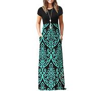 AUSELILY Women Summer Dress with Pockets - Casual Long Dresses for Ladies M Black Green