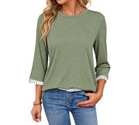 AUSELILY Women's 3/4 Sleeve Crew Neck Tunic Casual Fit Comfort Blouse Olive Green M
