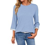 AUSELILY Women's 3/4 Sleeve Crew Neck Tunic Casual Fit Comfort Blouse Sky Blue M