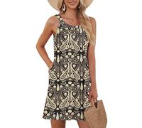 AUSELILY Women's Beach Cover Up Dress Casual Vacation Summer Dresses for Women with Pockets Boho Floral Black S