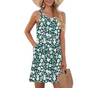 AUSELILY Women's Beach Cover Up Tank Dress Casual Vacation Short Summer Halter Dresses with Pockets Cosmos Green S