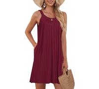 AUSELILY Women's Beach Cover Up Tank Dress Casual Vacation Short Summer Halter Dresses with Pockets Wine Red XXL