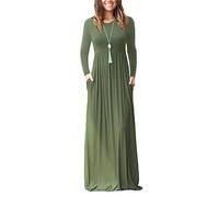AUSELILY Women's Casual Long Sleeve Maxi Dress Loose Long Dresses with Pockets Army Green S