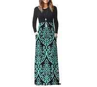 AUSELILY Women's Casual Long Sleeve Maxi Dress Loose Long Dresses with Pockets Black Green XL