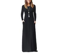 AUSELILY Women's Casual Long Sleeve Maxi Dress Loose Long Dresses with Pockets Black XS
