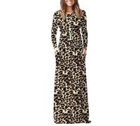 AUSELILY Women's Casual Long Sleeve Maxi Dress Loose Long Dresses with Pockets Brown Leopard All XXL