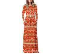 AUSELILY Women's Casual Long Sleeve Maxi Dress Loose Long Dresses with Pockets Christmas Deer XXL