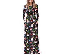 AUSELILY Women's Casual Long Sleeve Maxi Dress Loose Long Dresses with Pockets Christmas Elements S