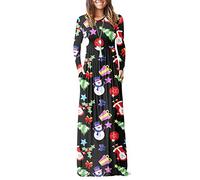 AUSELILY Women's Casual Long Sleeve Maxi Dress Loose Long Dresses with Pockets Christmas Snowman S