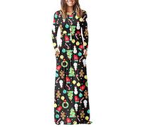 AUSELILY Women's Casual Long Sleeve Maxi Dress Loose Long Dresses with Pockets Christmas Tree Gloves S