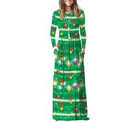 AUSELILY Women's Casual Long Sleeve Maxi Dress Loose Long Dresses with Pockets Christmas Tree Lights XL