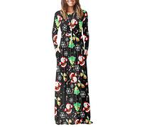 AUSELILY Women's Casual Long Sleeve Maxi Dress Loose Long Dresses with Pockets Christmas Tree Santa M