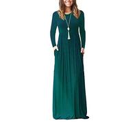 AUSELILY Women's Casual Long Sleeve Maxi Dress Loose Long Dresses with Pockets Dark Green S