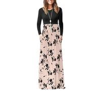 AUSELILY Women's Casual Long Sleeve Maxi Dress Loose Long Dresses with Pockets Floral Brown Join Black XL