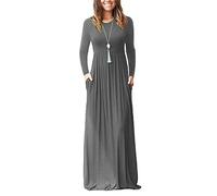 AUSELILY Women's Casual Long Sleeve Maxi Dress Loose Long Dresses with Pockets Gray XL