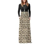 AUSELILY Women's Casual Long Sleeve Maxi Dress Loose Long Dresses with Pockets Leopard Join Black XL