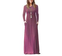 AUSELILY Women's Casual Long Sleeve Maxi Dress Loose Long Dresses with Pockets Mauve L