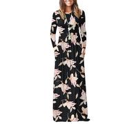 AUSELILY Women's Casual Long Sleeve Maxi Dress Loose Long Dresses with Pockets Morning Glory XL