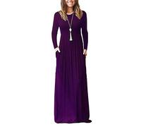 AUSELILY Women's Casual Long Sleeve Maxi Dress Loose Long Dresses with Pockets Purple M
