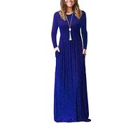 AUSELILY Women's Casual Long Sleeve Maxi Dress Loose Long Dresses with Pockets Royal Blue S