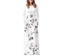 AUSELILY Women's Casual Long Sleeve Maxi Dress Loose Long Dresses with Pockets White Flowers White M
