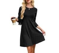 AUSELILY Womens Jumper Dress Long Sleeve Knitted A Line Mini Dresses | Soft rayon spandex knit dress with stylish texture. Features round neck & A-line swing shape for casual autumn and winter