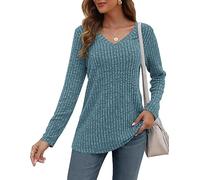 AUSELILY Womens Lightweight Jumpers Sweatshirts Casual Solid Color Pullover Sweaters V Neck Long Sleeve Tops for Women Gifts Blue