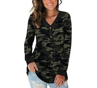 AUSELILY Women's Long Sleeve V-Neck Button Tops Henley Blouse Causal Loose T Shirt(Camouflage,S)
